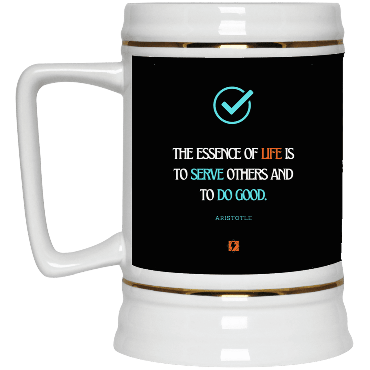 Ceramic Beer Stein Mug with inspiring Aristotle quote: A132 - Life is about serving others - Color: Black