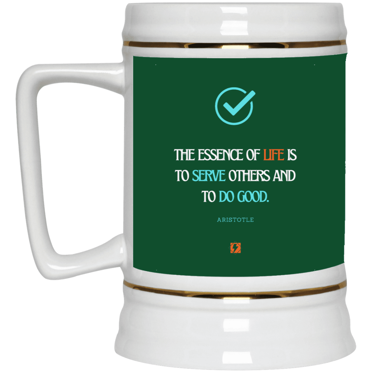 Ceramic Beer Stein Mug with inspiring Aristotle quote: A132 - Life is about serving others - Color: Forest