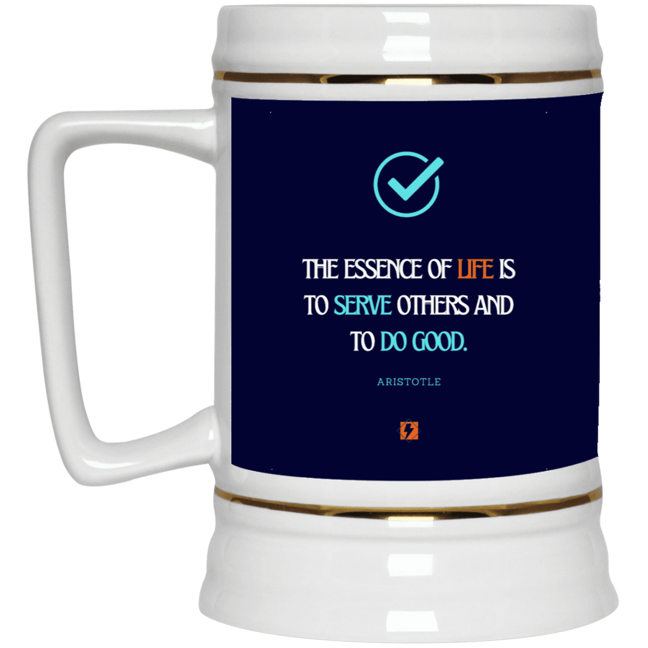 Ceramic Beer Stein Mug with inspiring Aristotle quote: A132 - Life is about serving others - Color: Navy