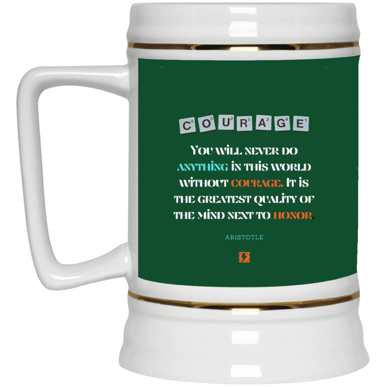 Ceramic Beer Stein Mug with inspiring Aristotle quote: A133 - Courage is the greatest quality - Color: Forest