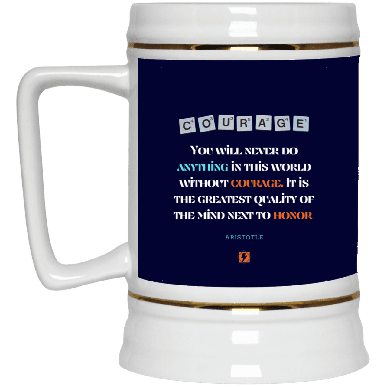 Ceramic Beer Stein Mug with inspiring Aristotle quote: A133 - Courage is the greatest quality - Color: Navy