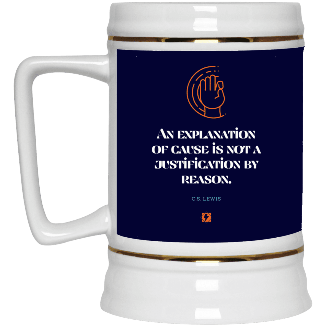 Ceramic Beer Stein Mug with inspiring CS Lewis quote: CS102 - Explanations Vs Justifications - Color: Navy