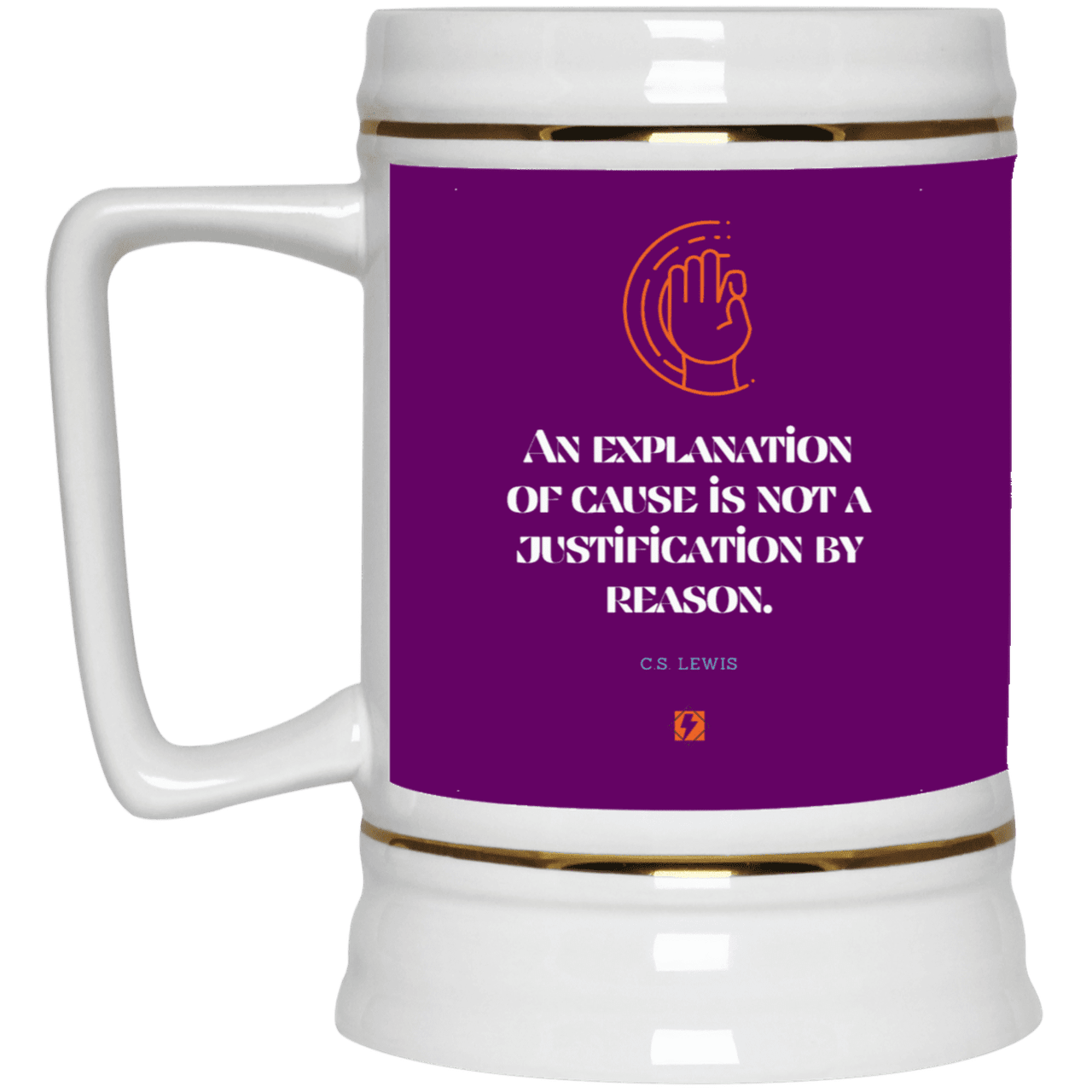 Ceramic Beer Stein Mug with inspiring CS Lewis quote: CS102 - Explanations Vs Justifications - Color: Purple