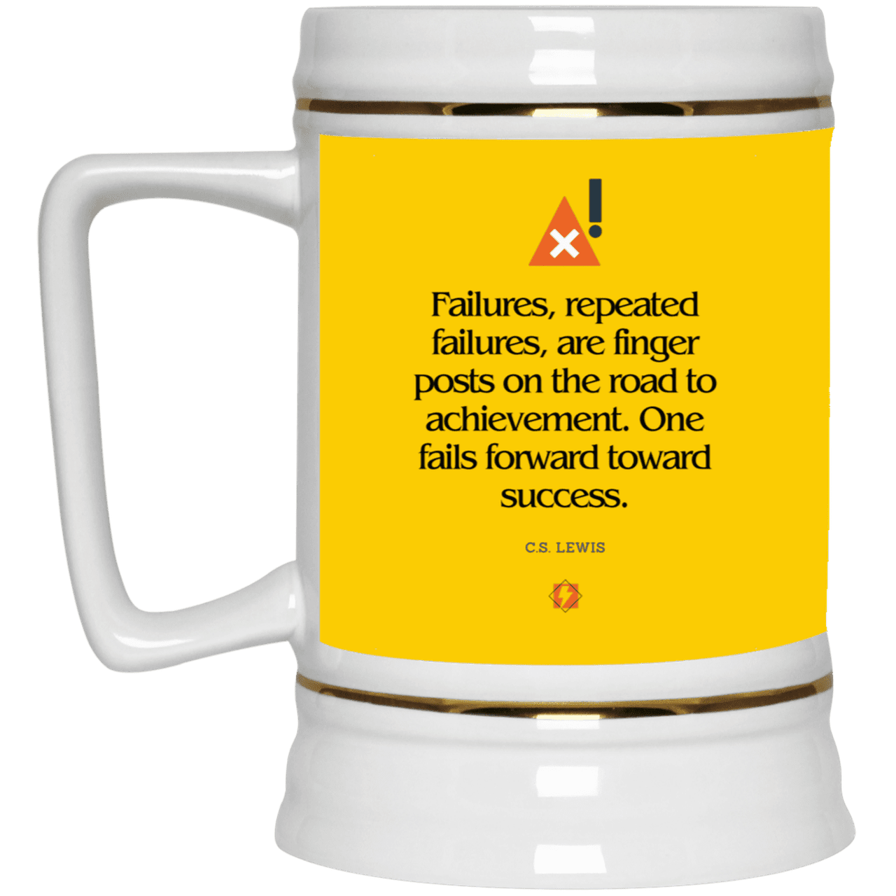 Ceramic Beer Stein Mug with inspiring CS Lewis quote: CS104 - Failures to Success - Color: Athletic Gold