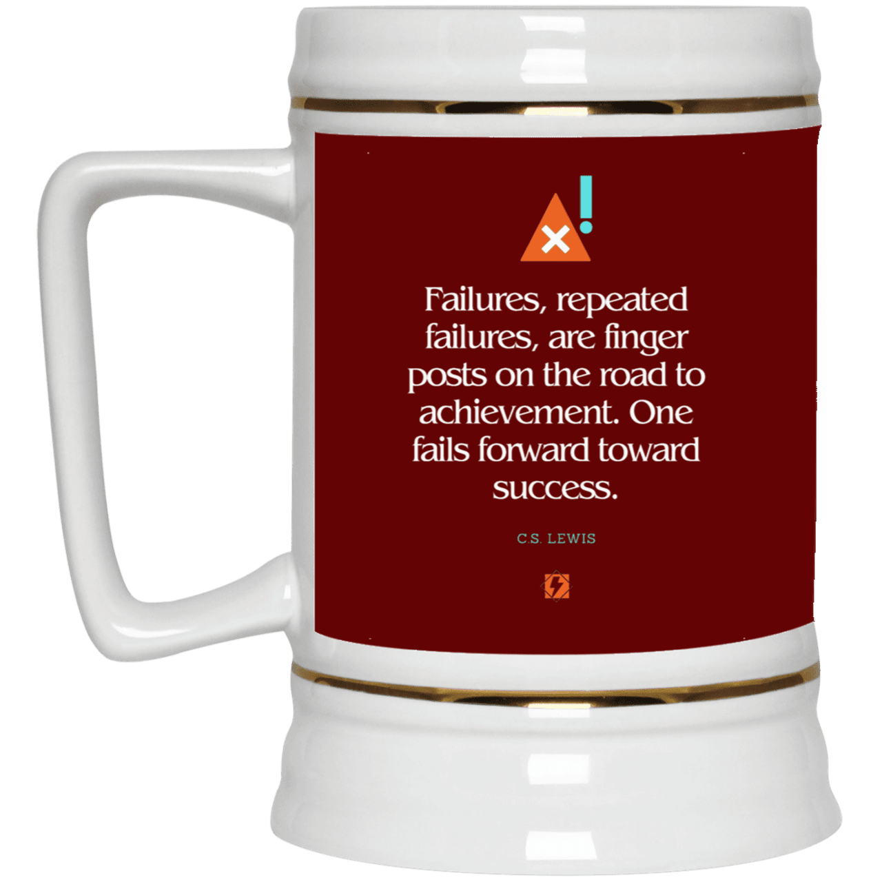 Ceramic Beer Stein Mug with inspiring CS Lewis quote: CS104 - Failures to Success - Color: Maroon