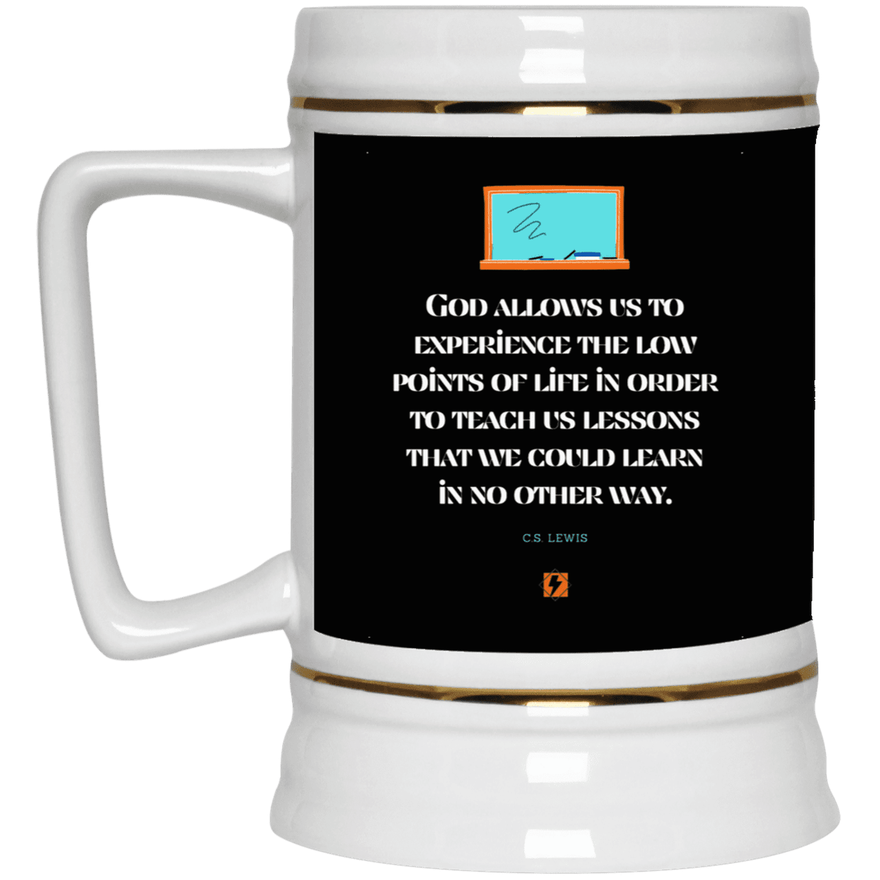 Ceramic Beer Stein Mug with inspiring CS Lewis quote: CS105 - Lowpoints are lessons - Color: Black