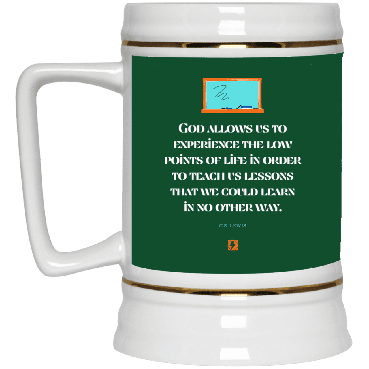 Ceramic Beer Stein Mug with inspiring CS Lewis quote: CS105 - Lowpoints are lessons - Color: Forest