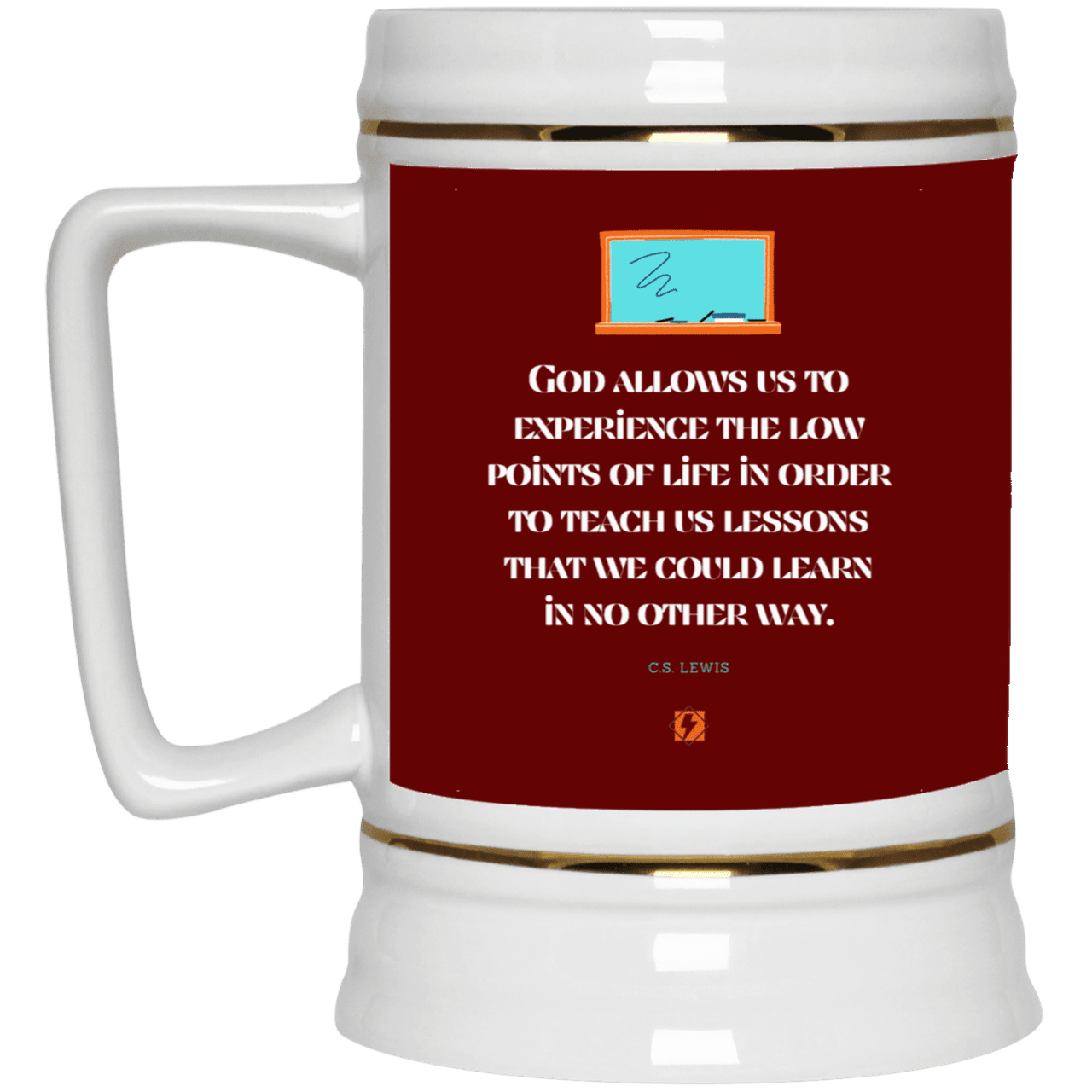 Ceramic Beer Stein Mug with inspiring CS Lewis quote: CS105 - Lowpoints are lessons - Color: Maroon