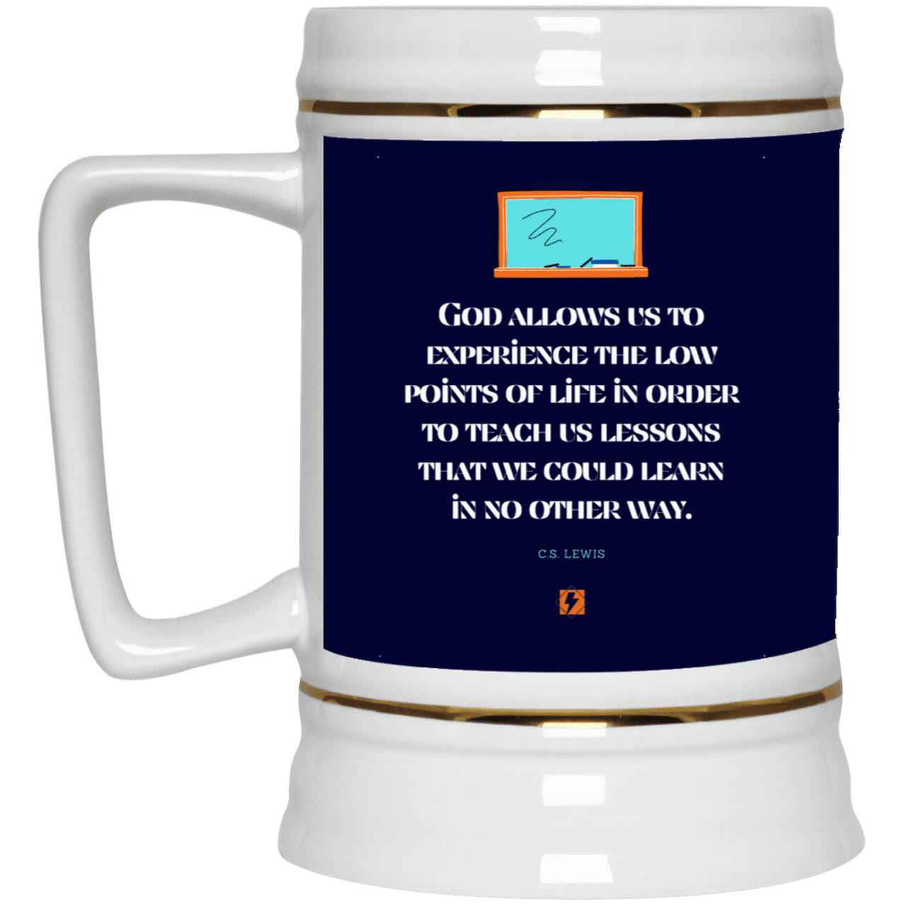 Ceramic Beer Stein Mug with inspiring CS Lewis quote: CS105 - Lowpoints are lessons - Color: Navy