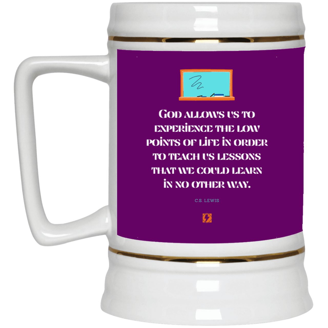 Ceramic Beer Stein Mug with inspiring CS Lewis quote: CS105 - Lowpoints are lessons - Color: Purple