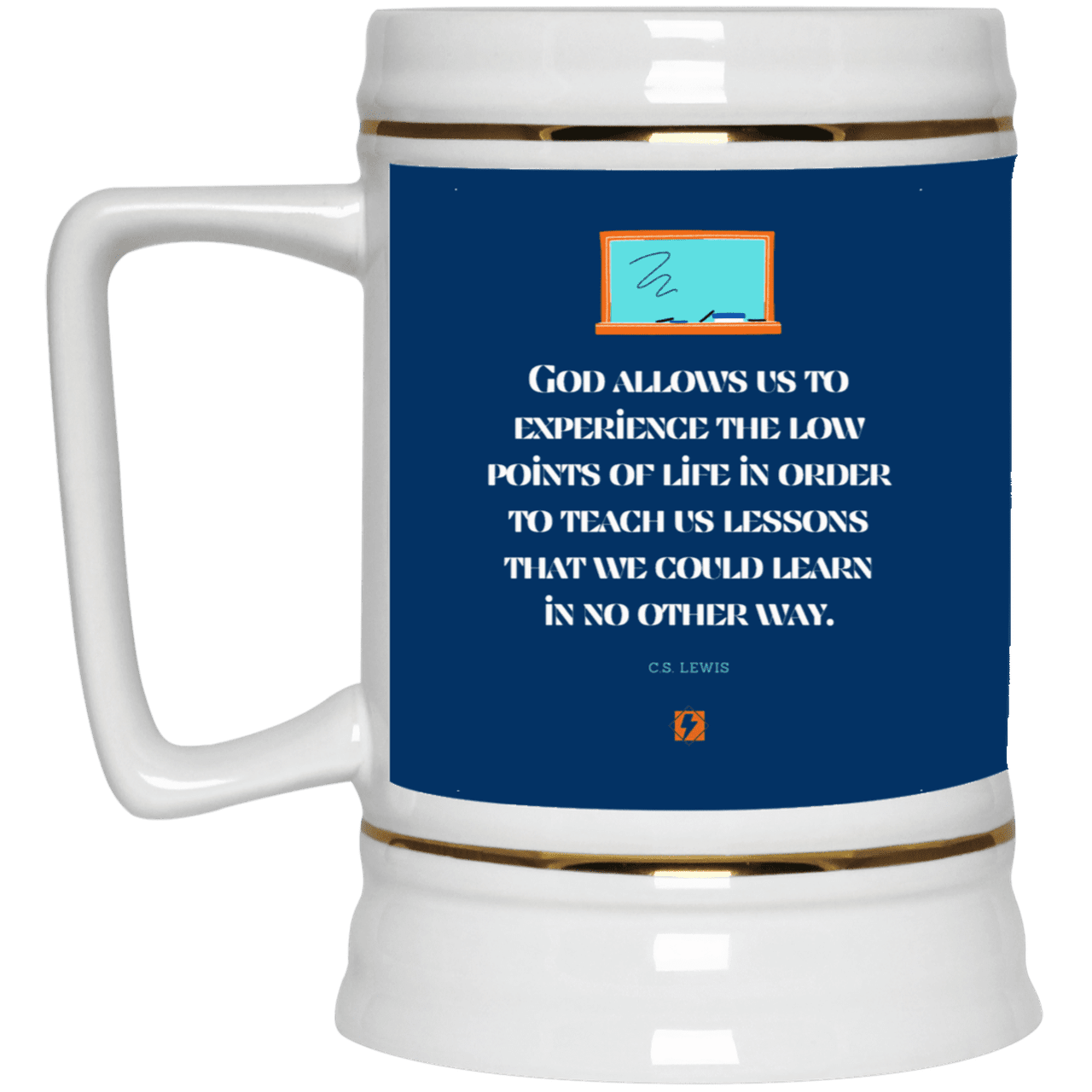 Ceramic Beer Stein Mug with inspiring CS Lewis quote: CS105 - Lowpoints are lessons - Color: Royal