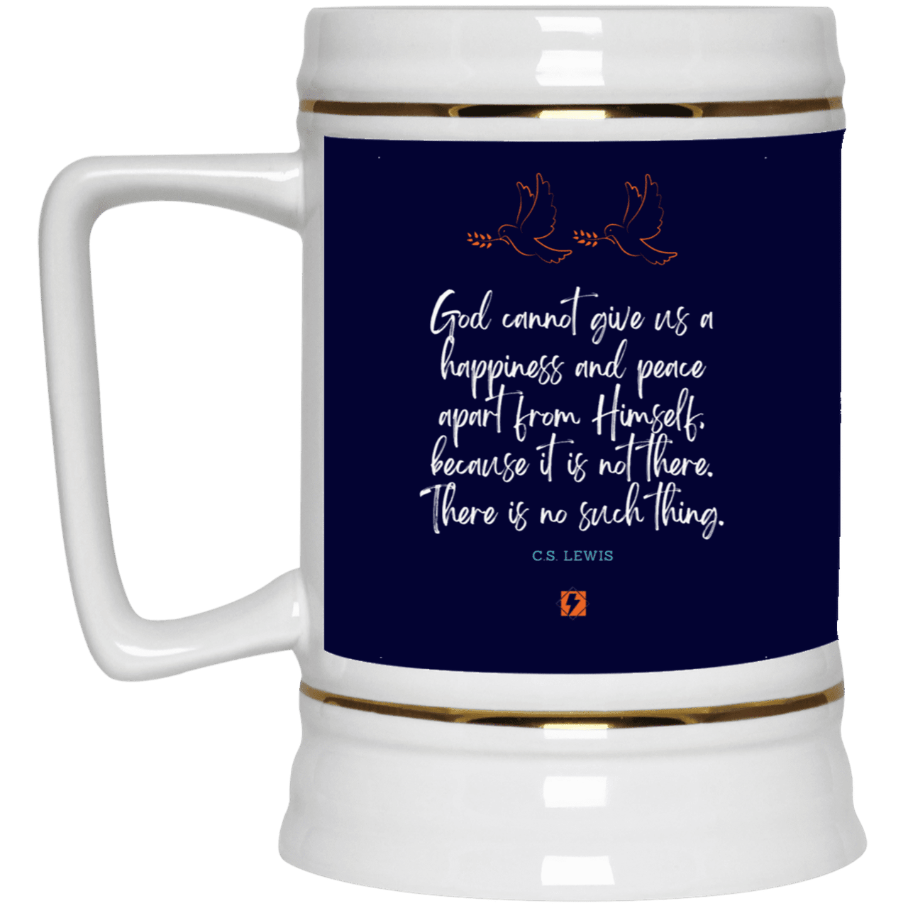 Ceramic Beer Stein Mug with inspiring CS Lewis quote: CS106 - No peace apart from God - Color: Navy