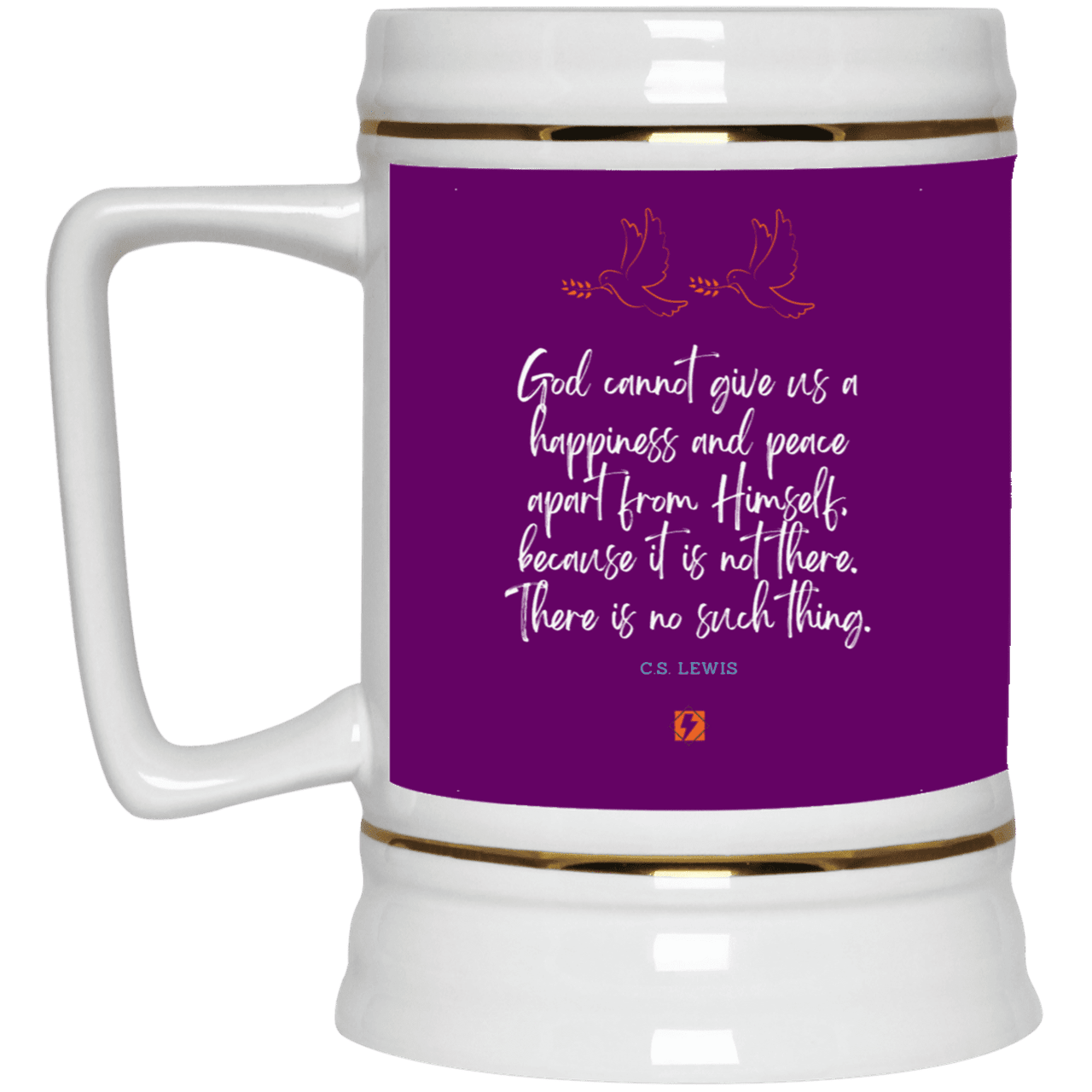 Ceramic Beer Stein Mug with inspiring CS Lewis quote: CS106 - No peace apart from God - Color: Purple