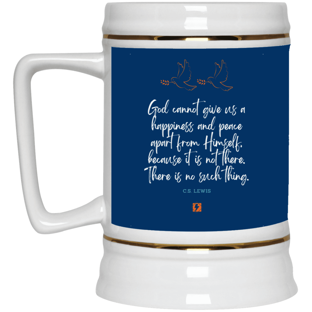 Ceramic Beer Stein Mug with inspiring CS Lewis quote: CS106 - No peace apart from God - Color: Royal