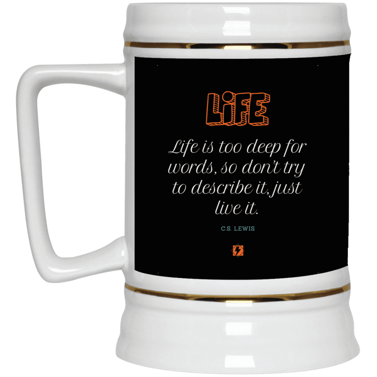 Ceramic Beer Stein Mug with inspiring CS Lewis quote: CS107 - Life is too deep for words - Color: Black