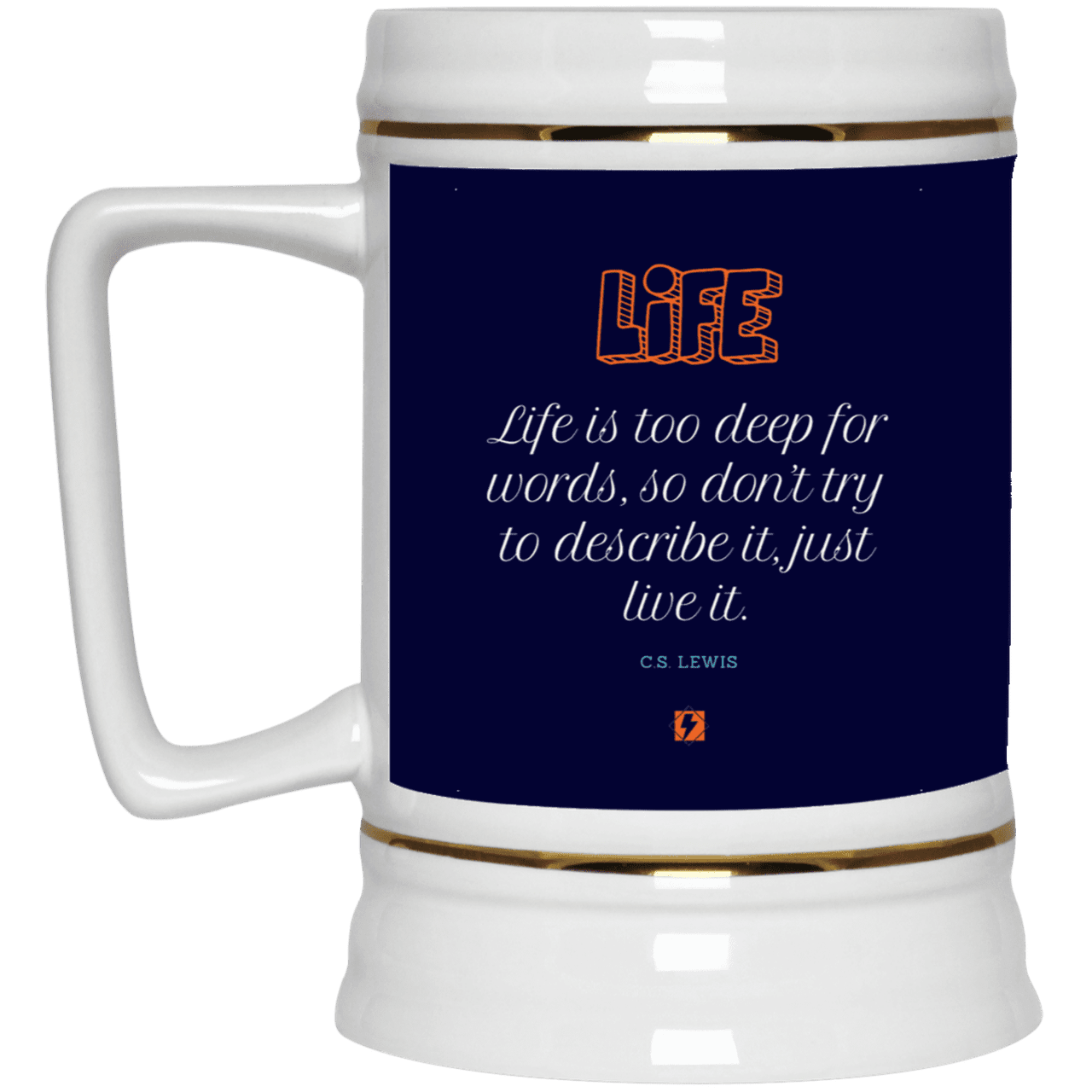 Ceramic Beer Stein Mug with inspiring CS Lewis quote: CS107 - Life is too deep for words - Color: Navy