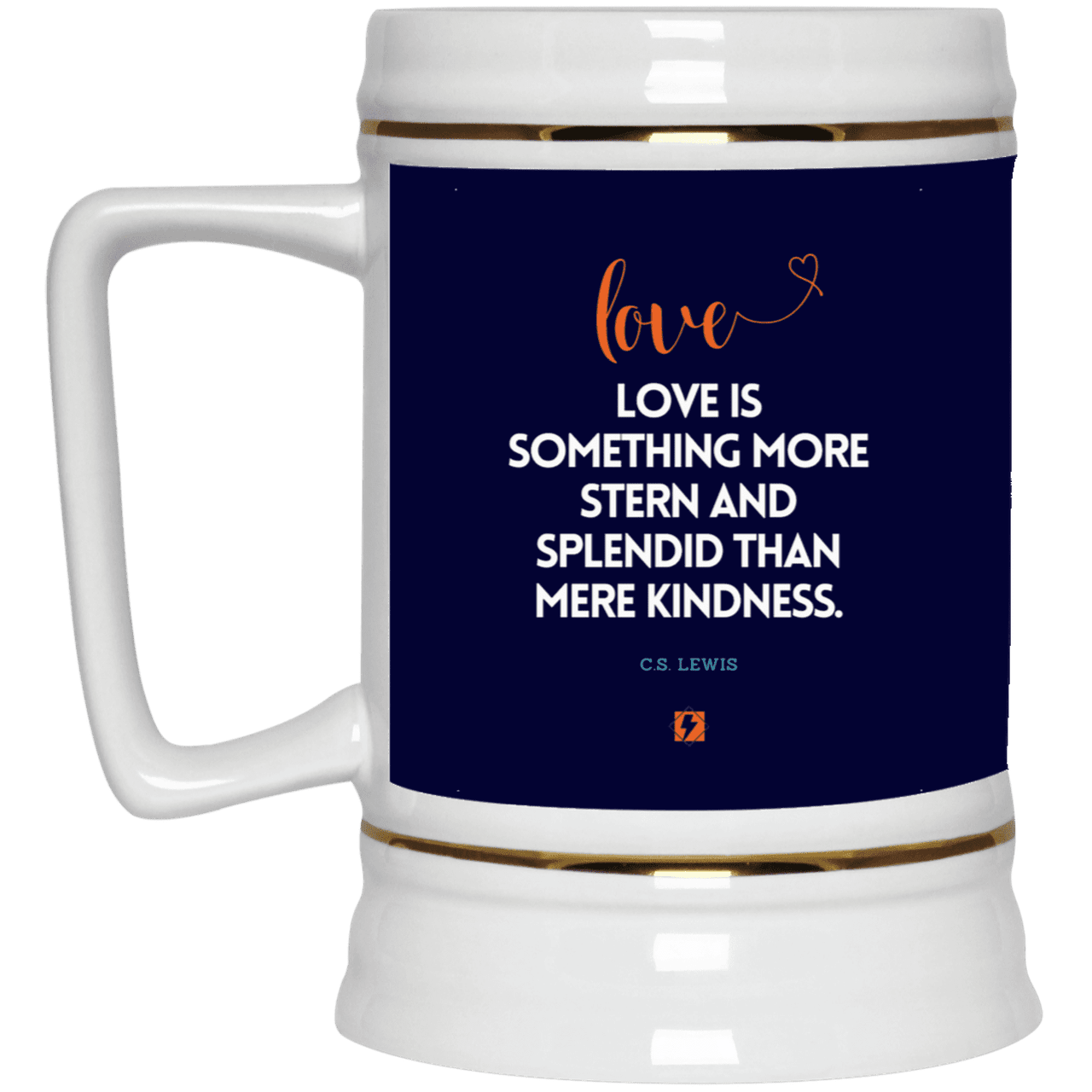 Ceramic Beer Stein Mug with inspiring CS Lewis quote: CS109 - Love is more than kindness - Color: Navy