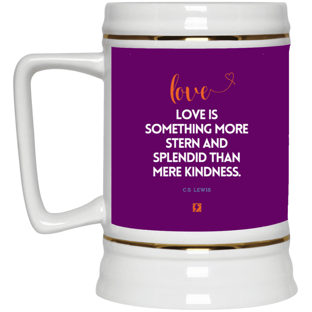 Ceramic Beer Stein Mug with inspiring CS Lewis quote: CS109 - Love is more than kindness - Color: Purple