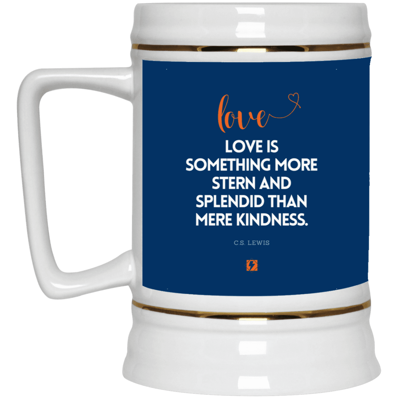 Ceramic Beer Stein Mug with inspiring CS Lewis quote: CS109 - Love is more than kindness - Color: Royal