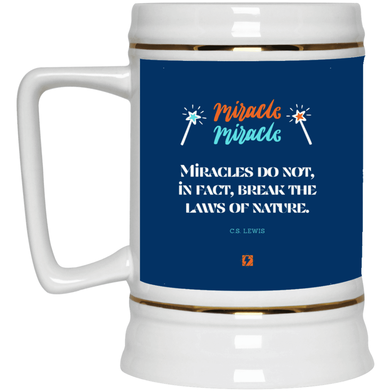 Ceramic Beer Stein Mug with inspiring CS Lewis quote: CS110 - Miracles do not break natural laws - Color: Royal