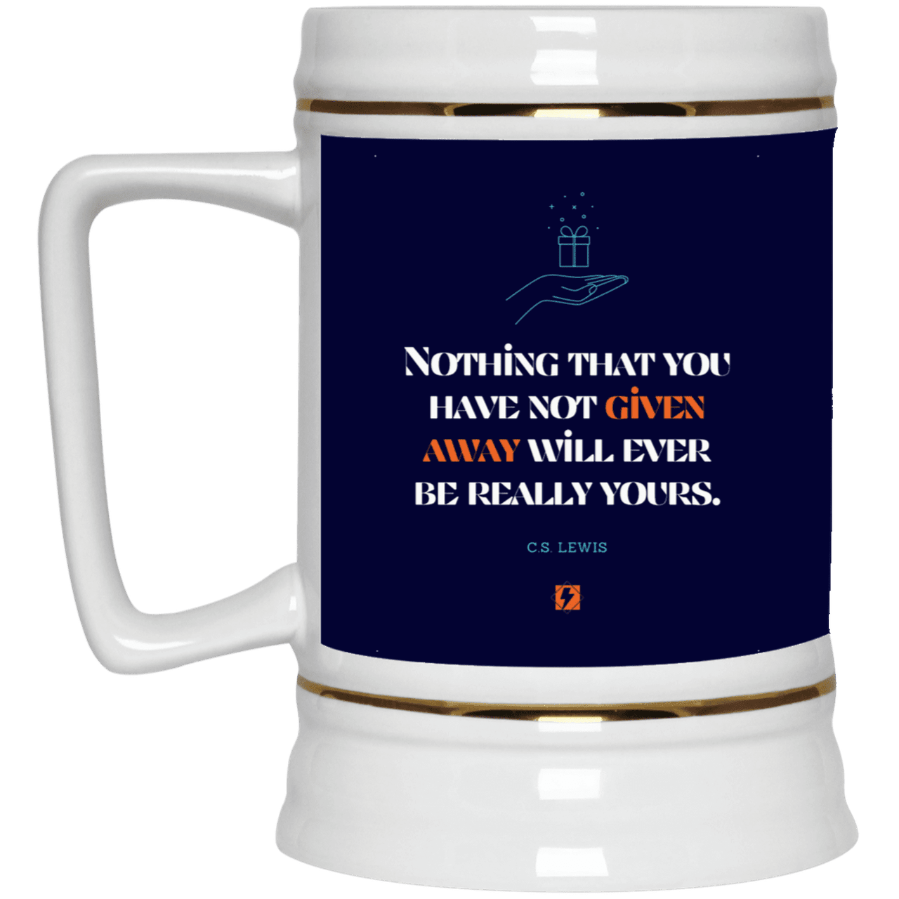 Ceramic Beer Stein Mug with inspiring CS Lewis quote: CS111 - Give away to possess it - Color: Navy