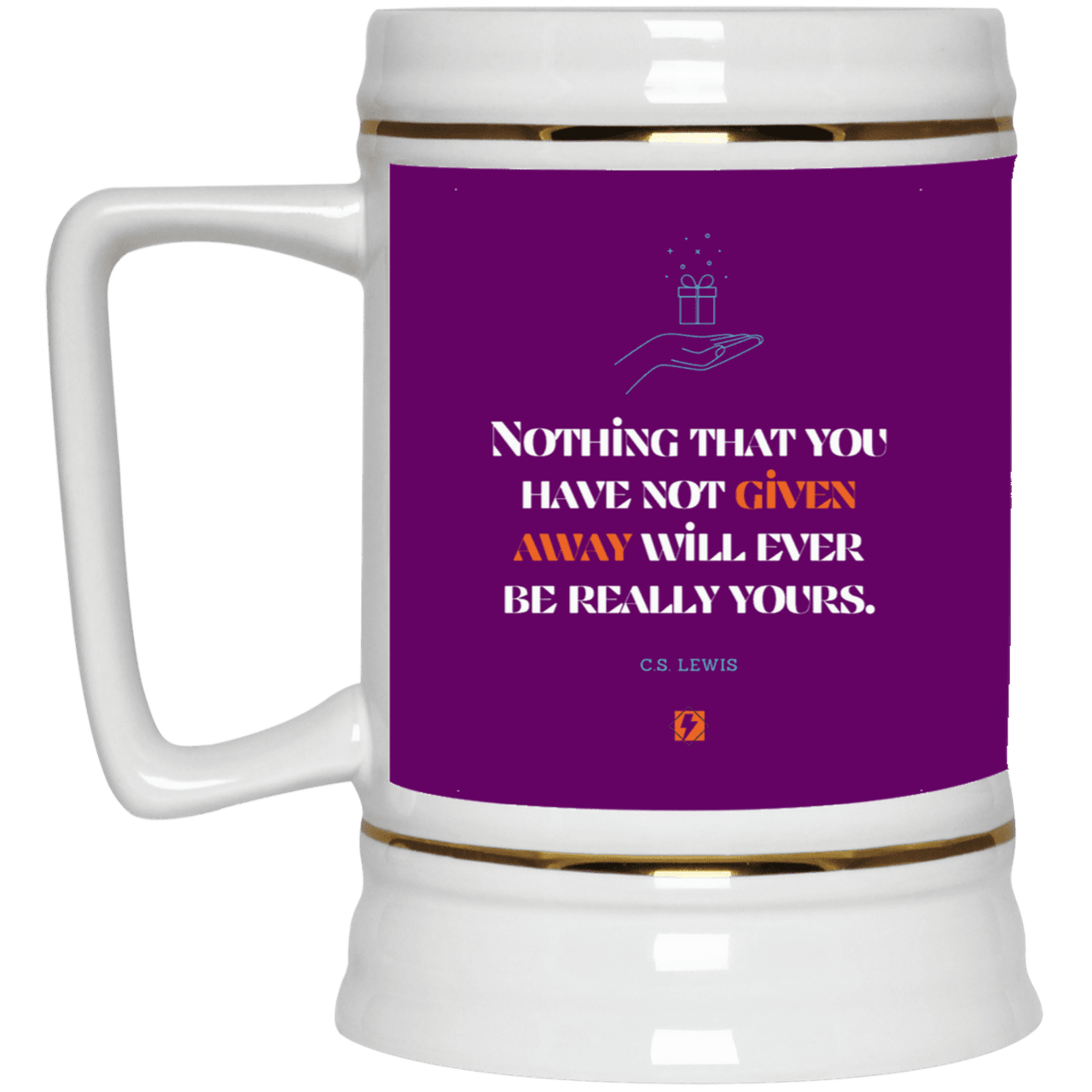 Ceramic Beer Stein Mug with inspiring CS Lewis quote: CS111 - Give away to possess it - Color: Purple