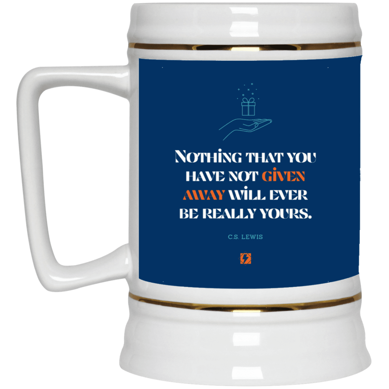 Ceramic Beer Stein Mug with inspiring CS Lewis quote: CS111 - Give away to possess it - Color: Royal