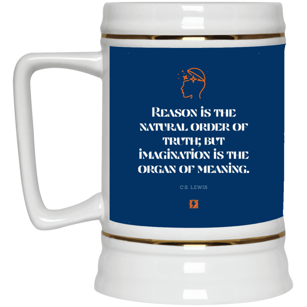 Ceramic Beer Stein Mug with inspiring CS Lewis quote: CS113 - Truth and meaning require reason and imagination - Color: Royal