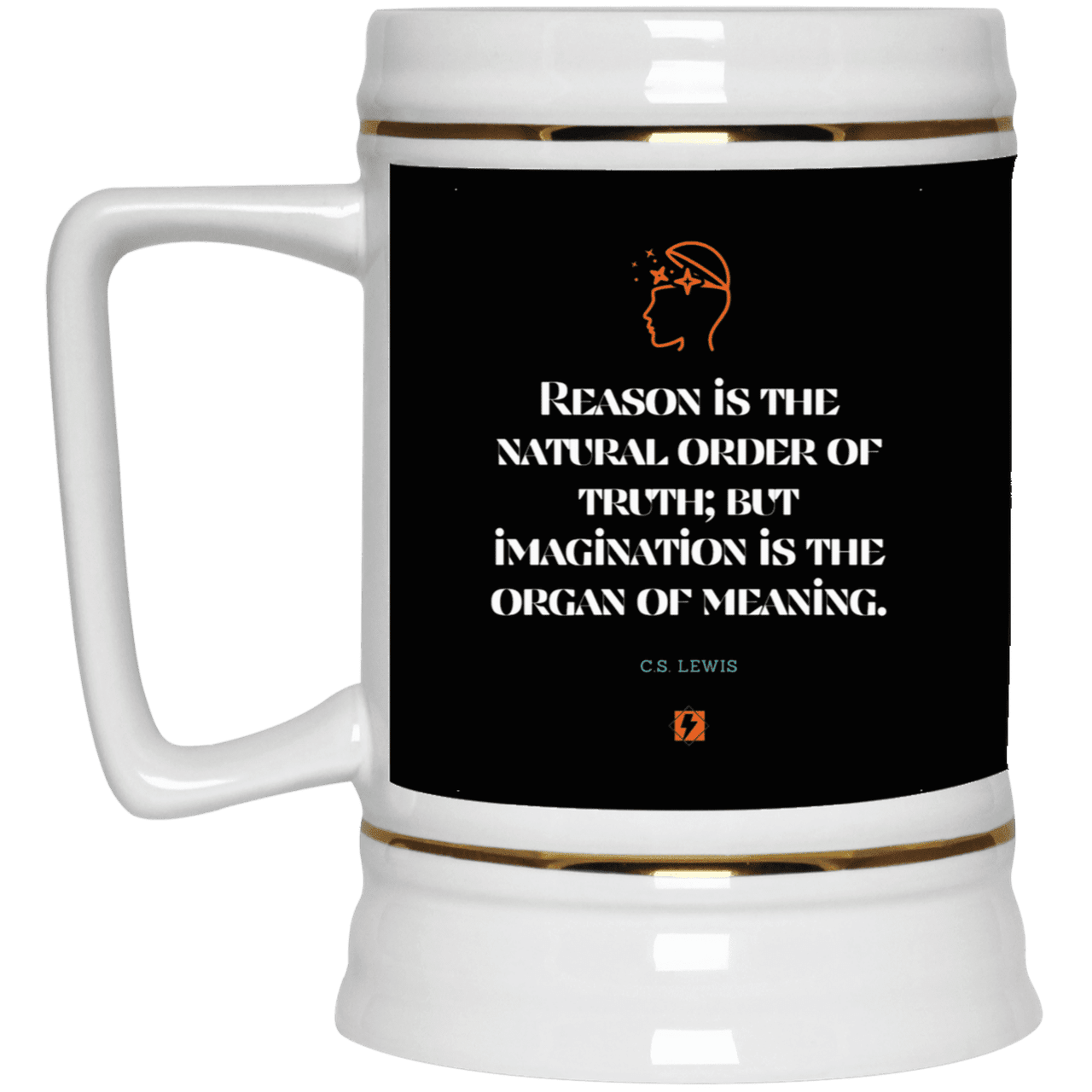 Ceramic Beer Stein Mug with inspiring CS Lewis quote: CS113 - Truth and meaning require reason and imagination - Color: Black