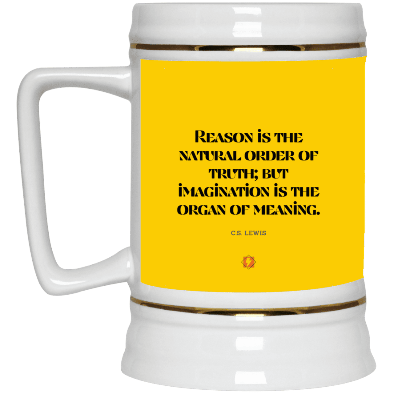 Ceramic Beer Stein Mug with inspiring CS Lewis quote: CS113 - Truth and meaning require reason and imagination - Color: Athletic Gold