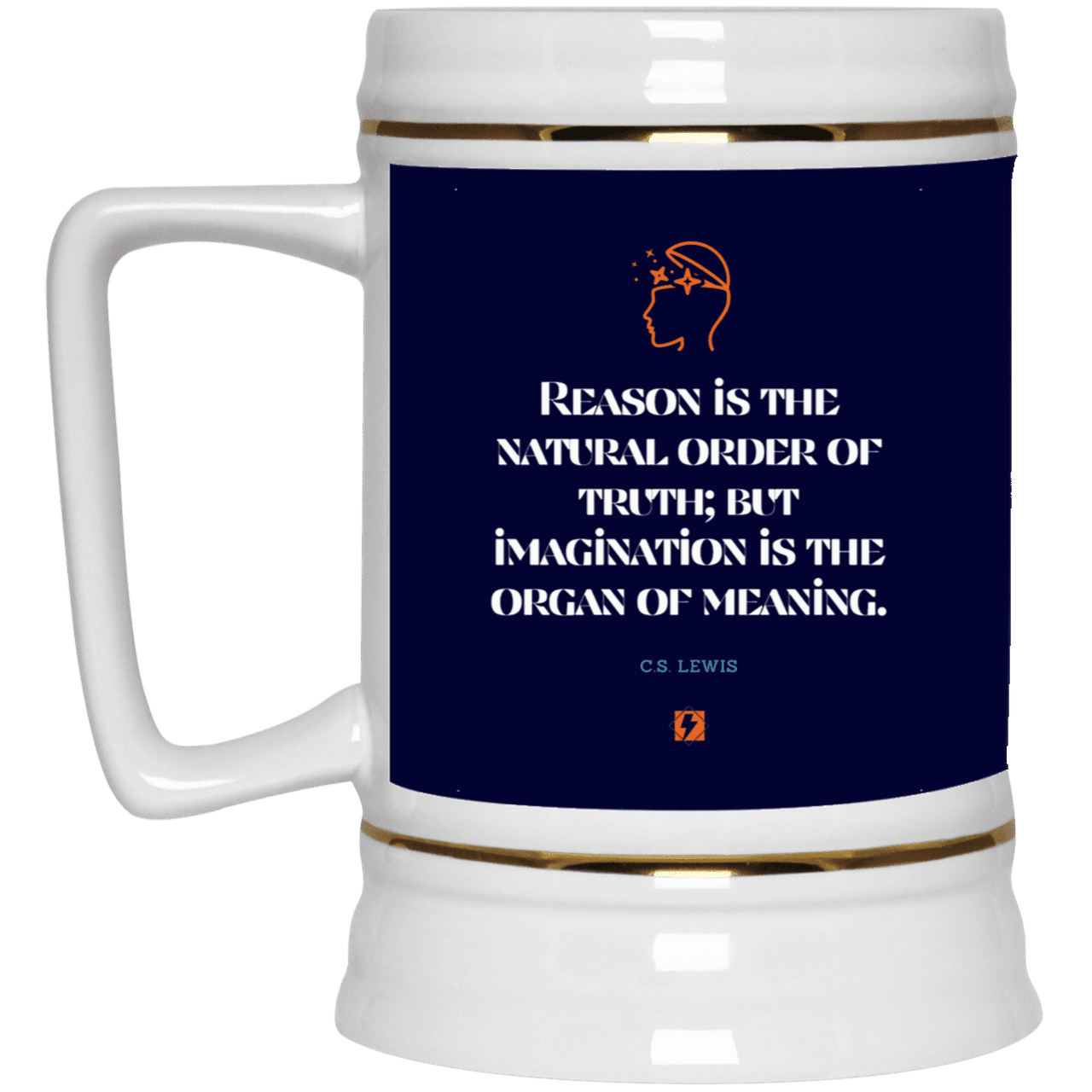 Ceramic Beer Stein Mug with inspiring CS Lewis quote: CS113 - Truth and meaning require reason and imagination - Color: Navy