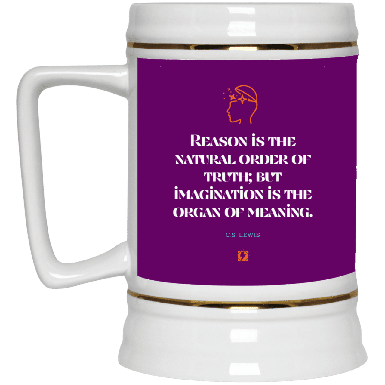 Ceramic Beer Stein Mug with inspiring CS Lewis quote: CS113 - Truth and meaning require reason and imagination - Color: Purple