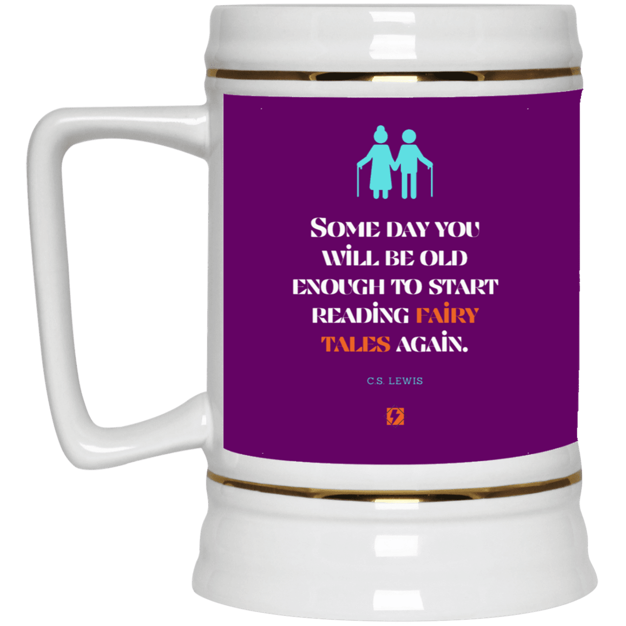 Ceramic Beer Stein Mug with inspiring CS Lewis quote: CS114 - Fairy tales for the old - Color: Purple