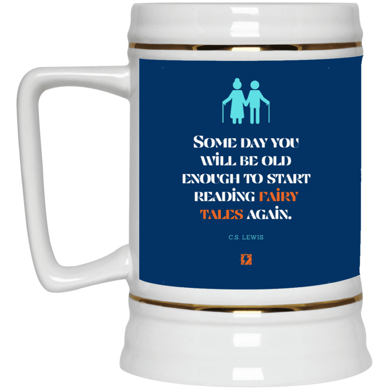 Ceramic Beer Stein Mug with inspiring CS Lewis quote: CS114 - Fairy tales for the old - Color: Royal