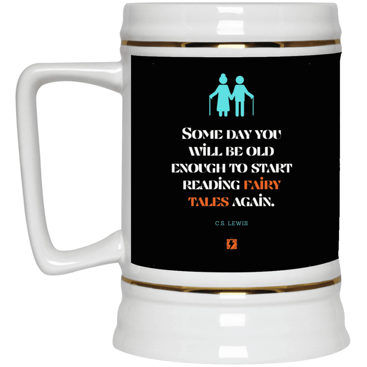 Ceramic Beer Stein Mug with inspiring CS Lewis quote: CS114 - Fairy tales for the old - Color: Black