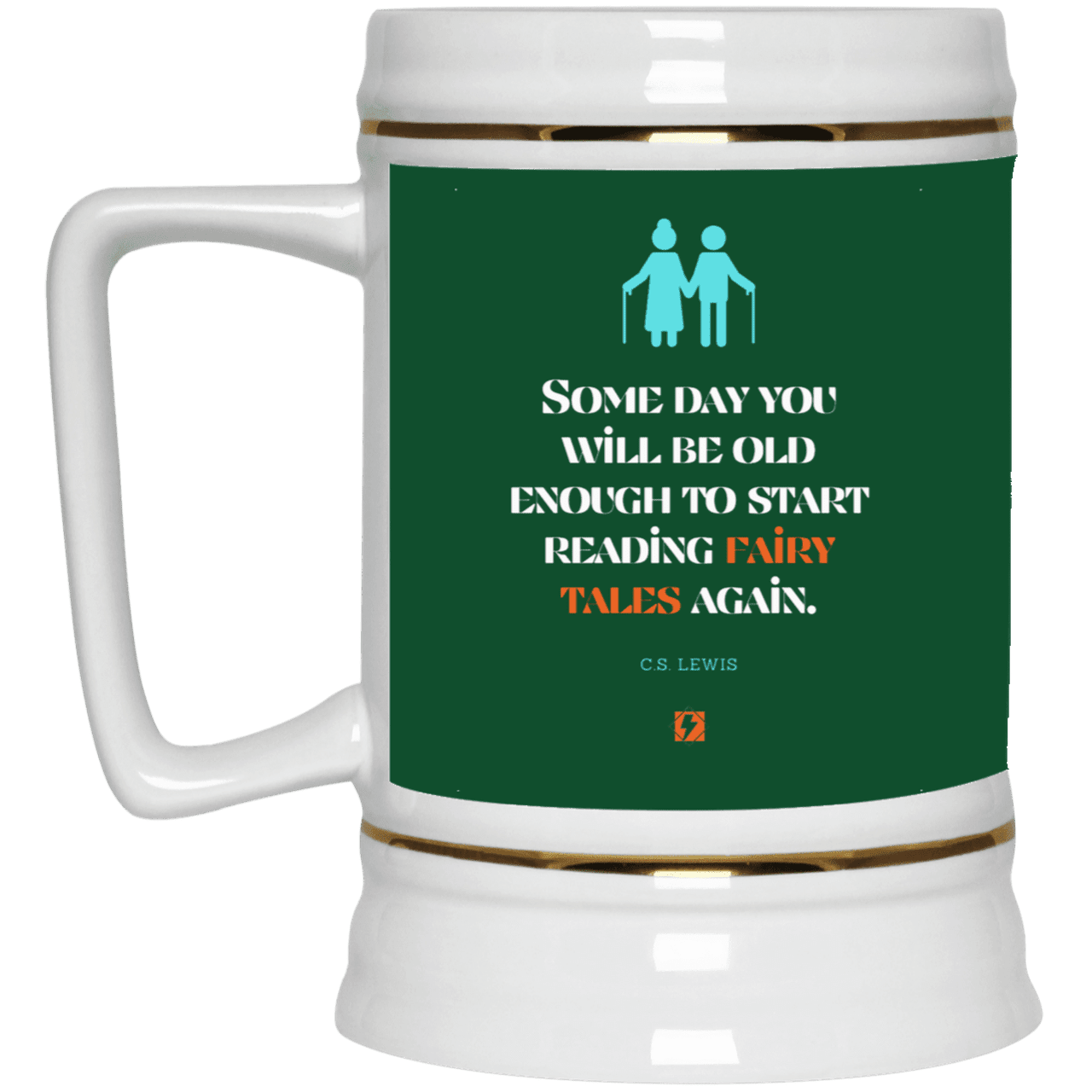 Ceramic Beer Stein Mug with inspiring CS Lewis quote: CS114 - Fairy tales for the old - Color: Forest