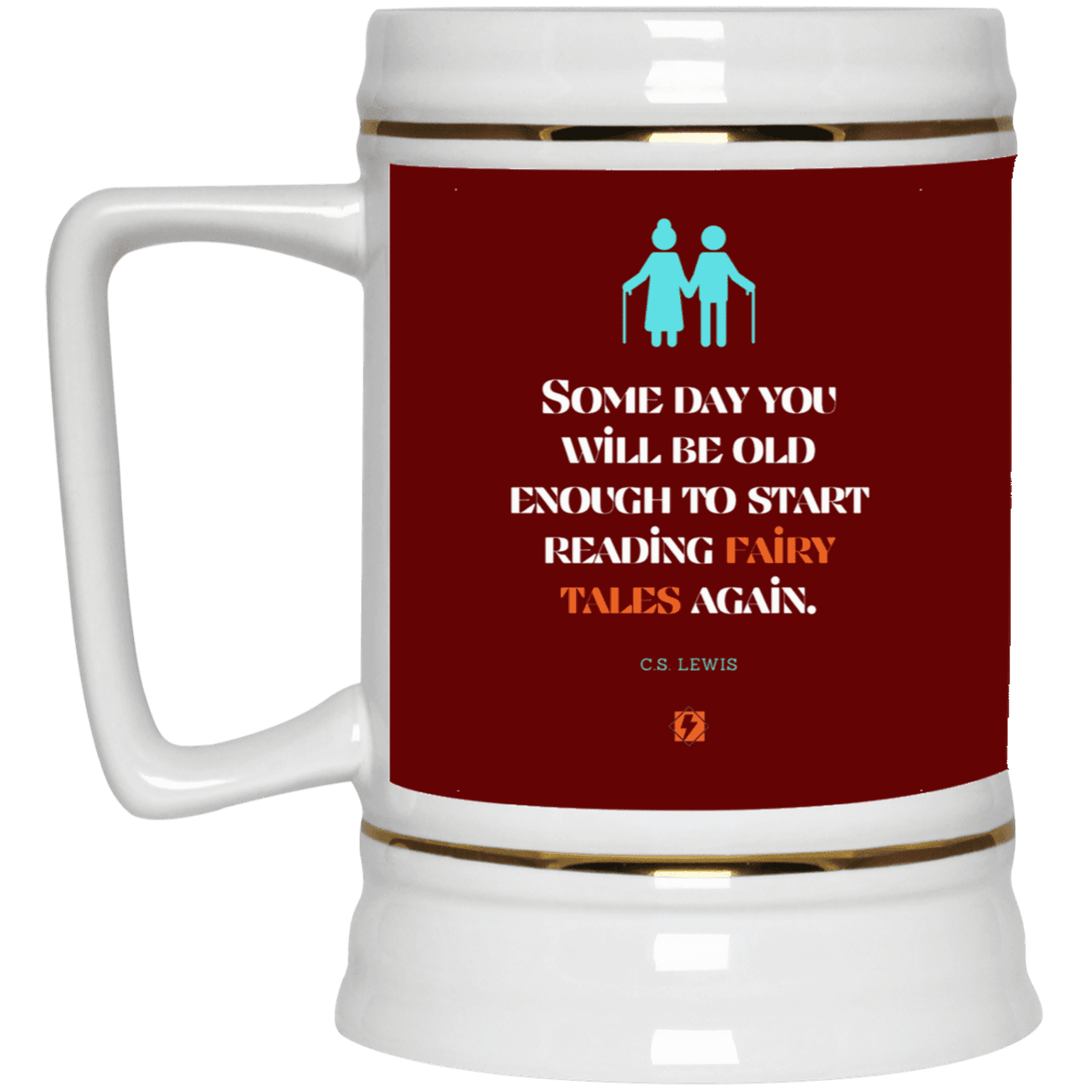 Ceramic Beer Stein Mug with inspiring CS Lewis quote: CS114 - Fairy tales for the old - Color: Maroon