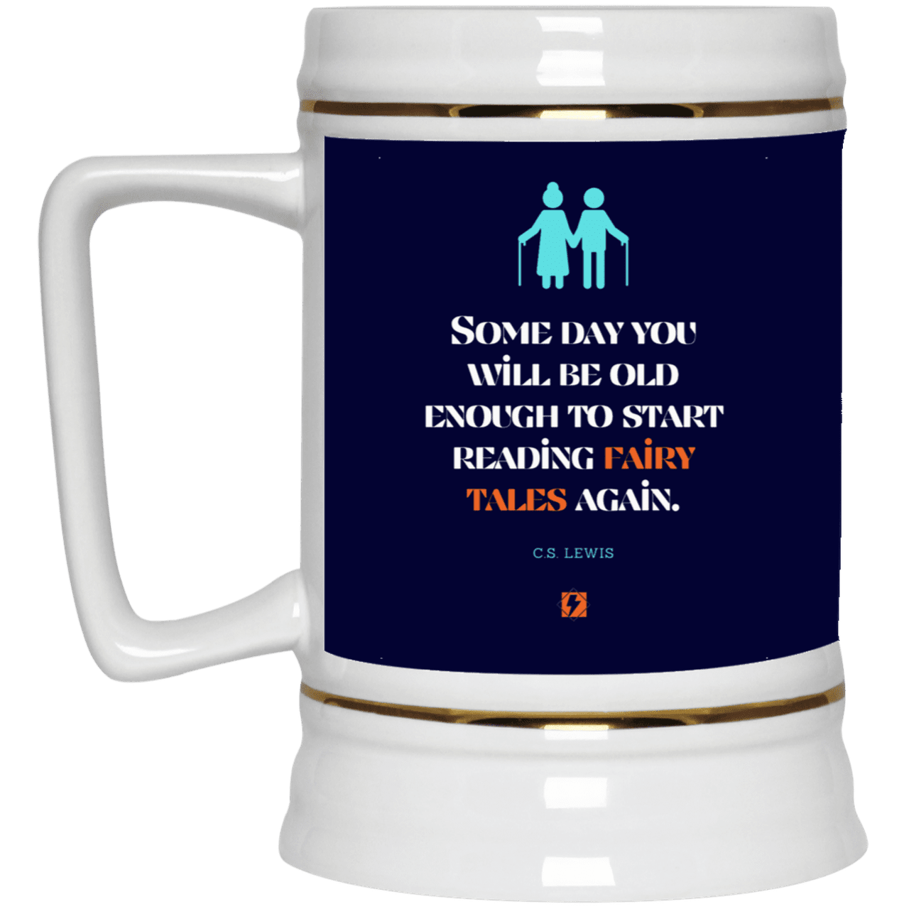 Ceramic Beer Stein Mug with inspiring CS Lewis quote: CS114 - Fairy tales for the old - Color: Navy