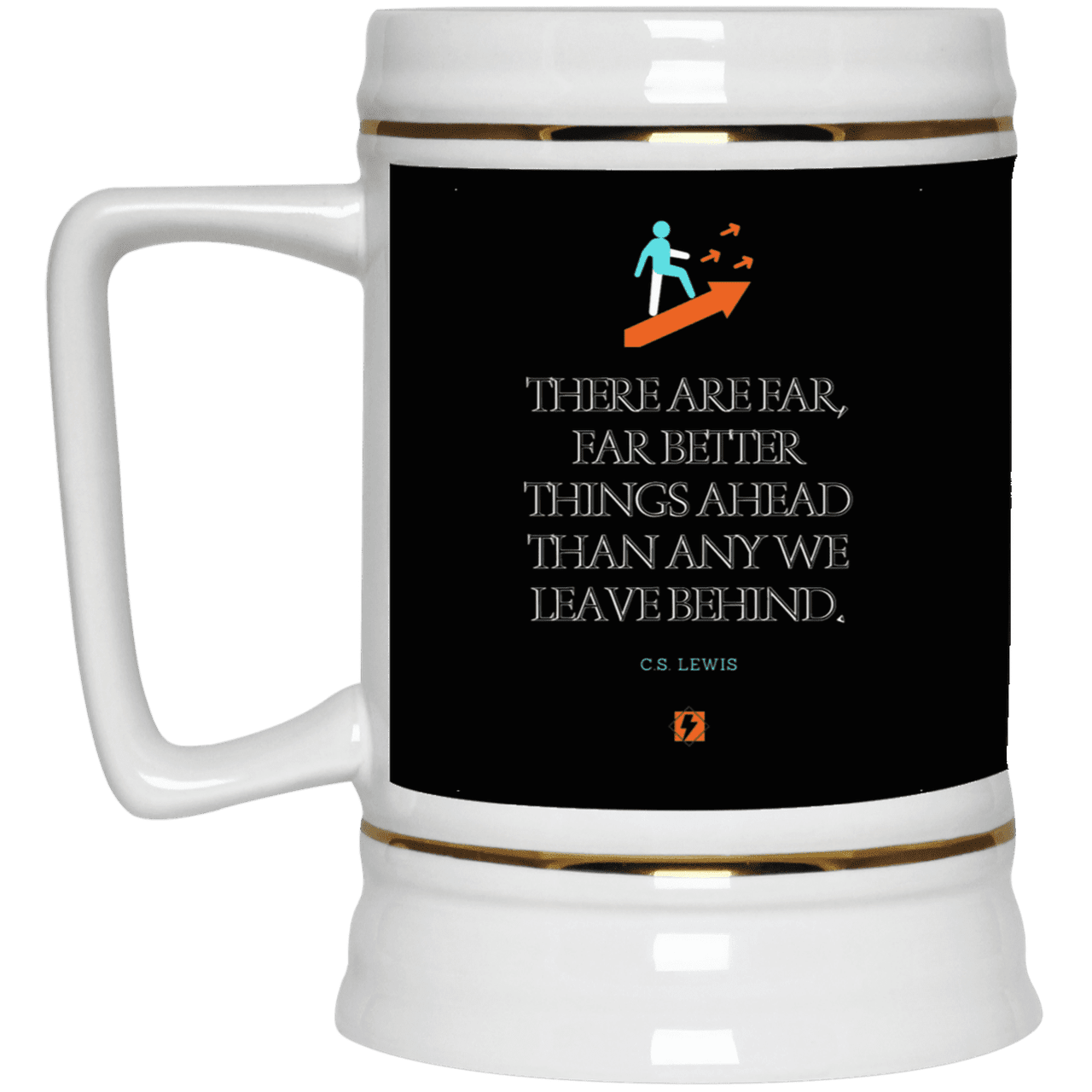 Ceramic Beer Stein Mug with inspiring CS Lewis quote: CS115 - Better things ahead than behind - Color: Black