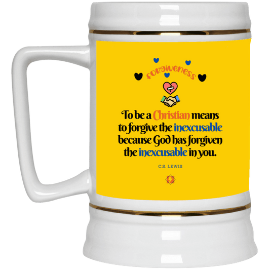 Ceramic Beer Stein Mug with inspiring CS Lewis quote: CS116 - Forgive the inexcusable - Color: Athletic Gold