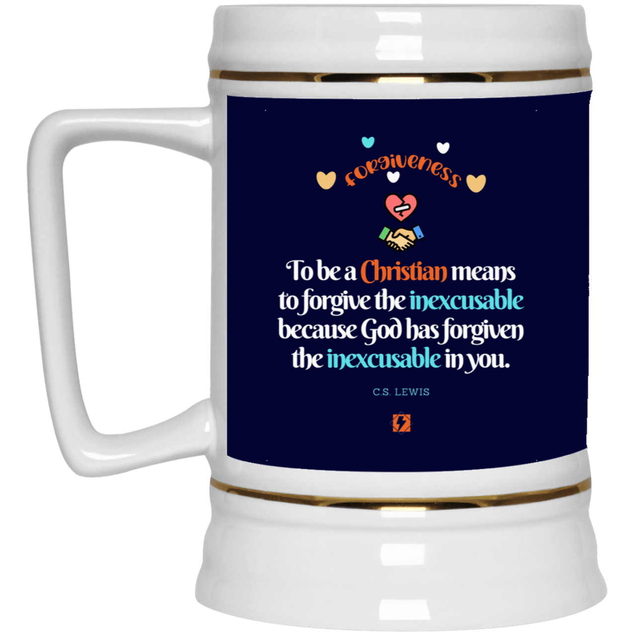 Ceramic Beer Stein Mug with inspiring CS Lewis quote: CS116 - Forgive the inexcusable - Color: Navy