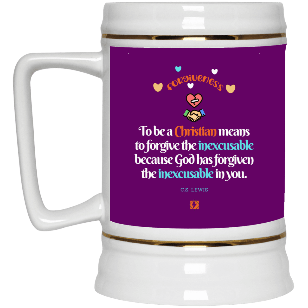 Ceramic Beer Stein Mug with inspiring CS Lewis quote: CS116 - Forgive the inexcusable - Color: Purple