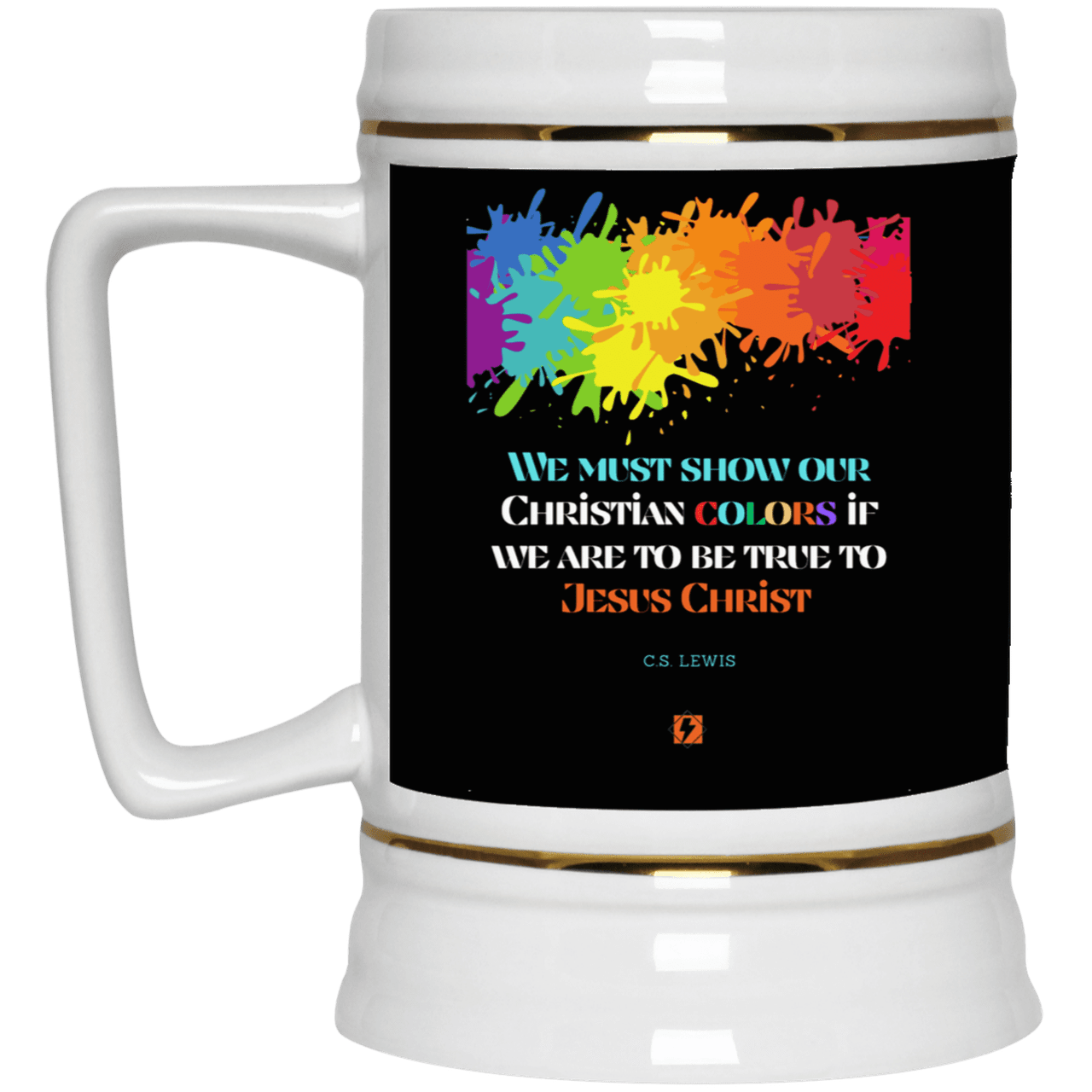 Ceramic Beer Stein Mug with inspiring CS Lewis quote: CS117 - Show your Christian colors to be true - Color: Black