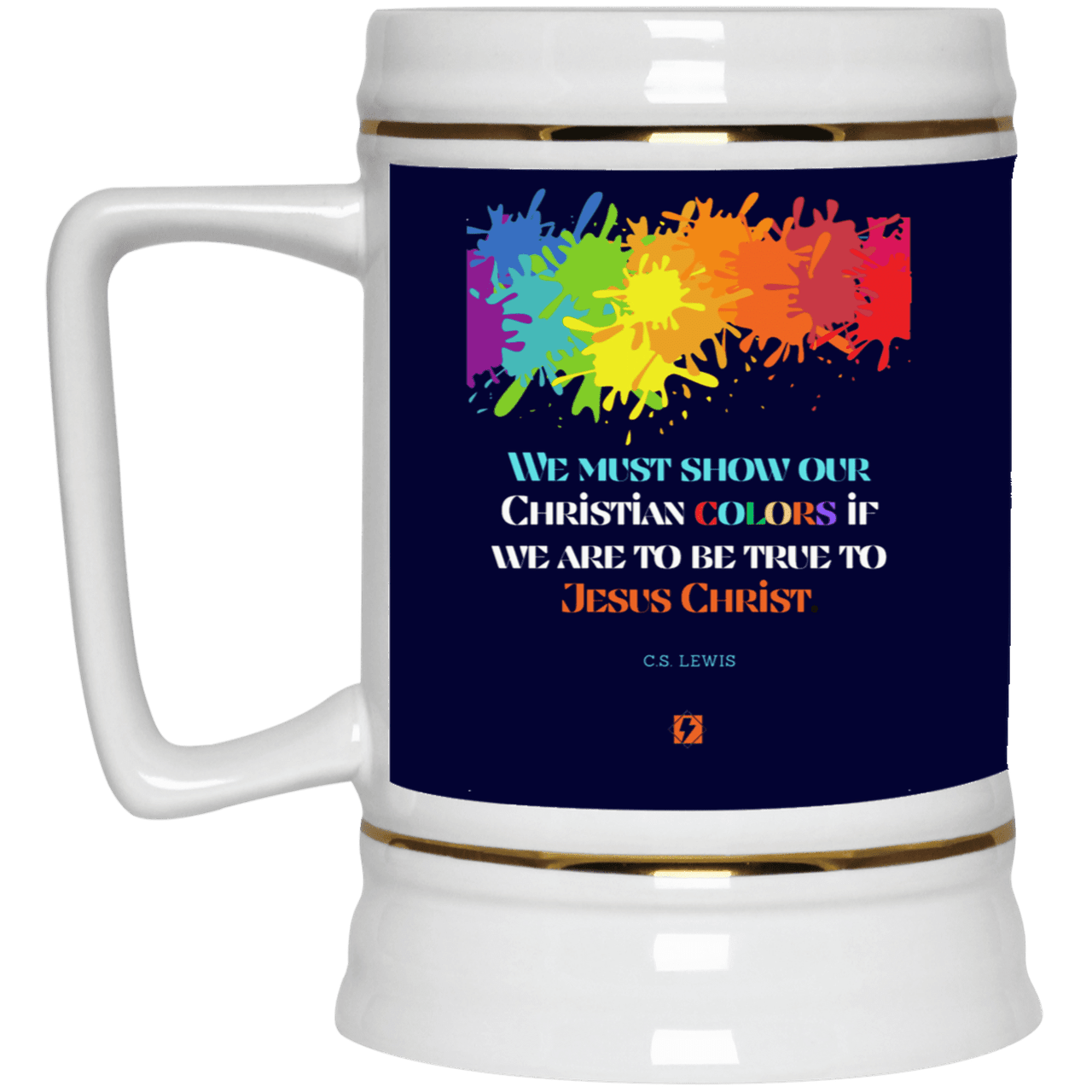 Ceramic Beer Stein Mug with inspiring CS Lewis quote: CS117 - Show your Christian colors to be true - Color: Navy