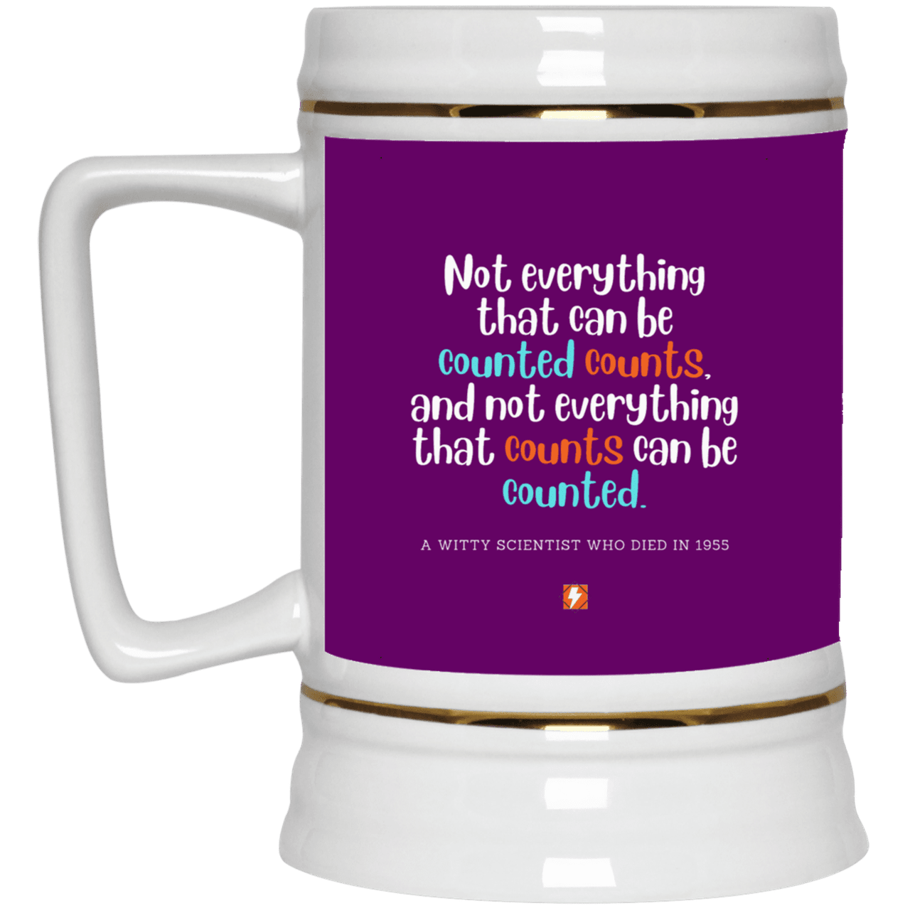 Ceramic Beer Stein Mug with inspiring Einstein quote: E104 - Not everything that can be counted counts - Color: Purple