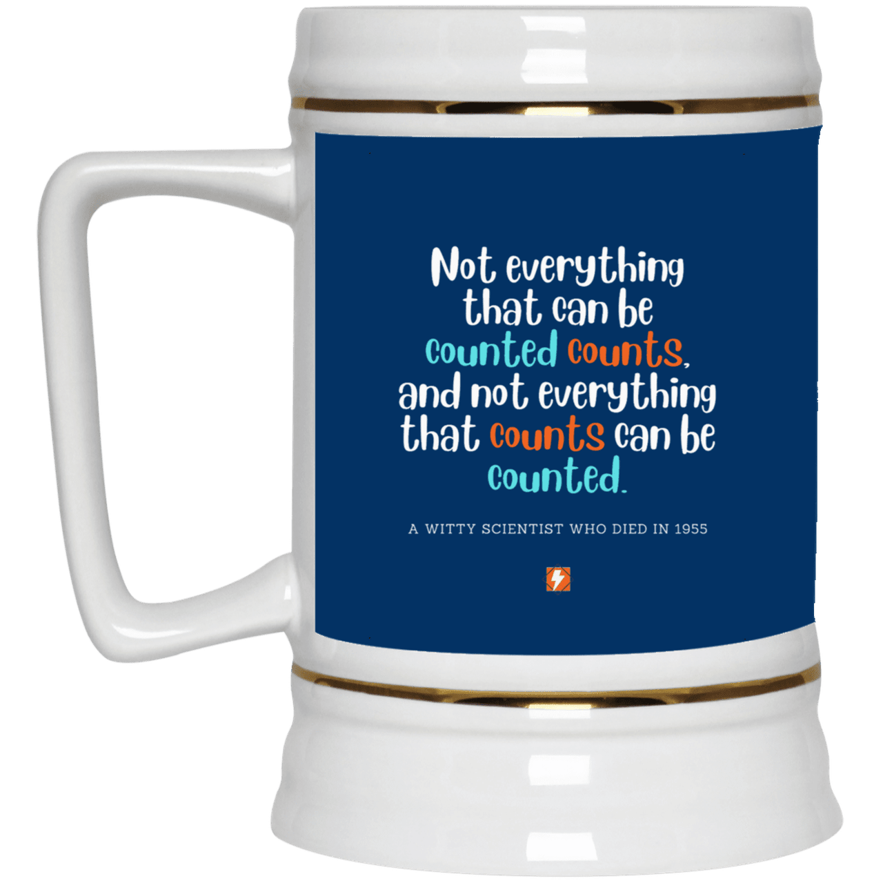 Ceramic Beer Stein Mug with inspiring Einstein quote: E104 - Not everything that can be counted counts - Color: Royal