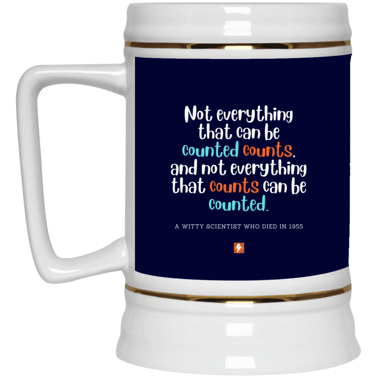 Ceramic Beer Stein Mug with inspiring Einstein quote: E104 - Not everything that can be counted counts - Color: Navy