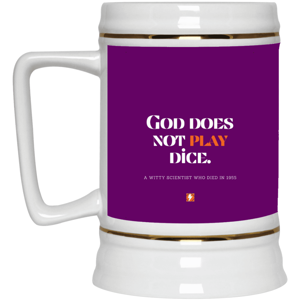 Ceramic Beer Stein Mug with inspiring Einstein quote: E121 - God does not play dice - Color: Purple