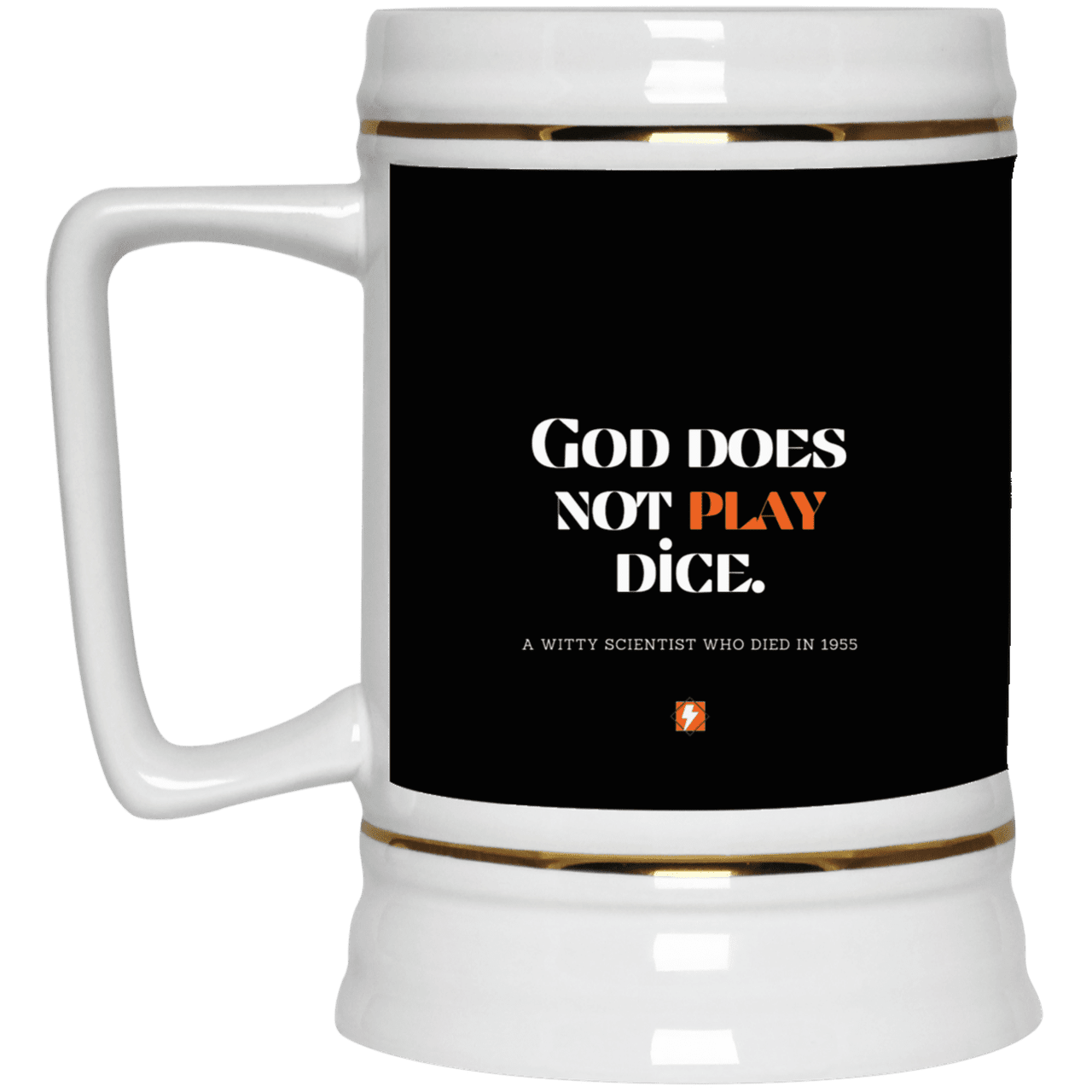 Ceramic Beer Stein Mug with inspiring Einstein quote: E121 - God does not play dice - Color: Black