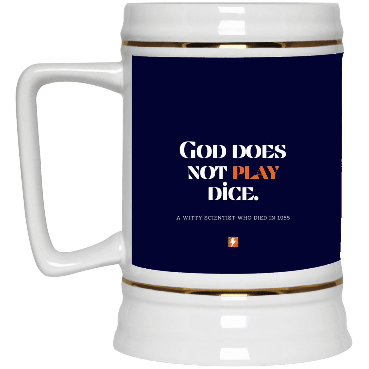 Ceramic Beer Stein Mug with inspiring Einstein quote: E121 - God does not play dice - Color: Navy